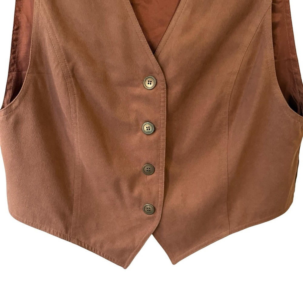 Vintage Leigh Morgan Brown Button Front Women's Vest Size L Retro Minimalist 90s - Picture 7 of 9